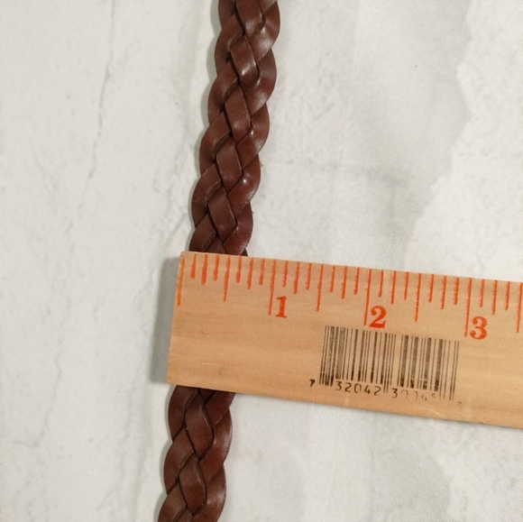 Braided Brown Leather Belt with Gold Buckle Sz S/M Skinny Adjustable - Picture 8 of 11